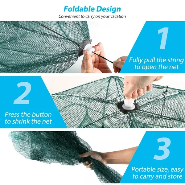 Portable, Folding Fish-Shrimp-Crab Net Trap