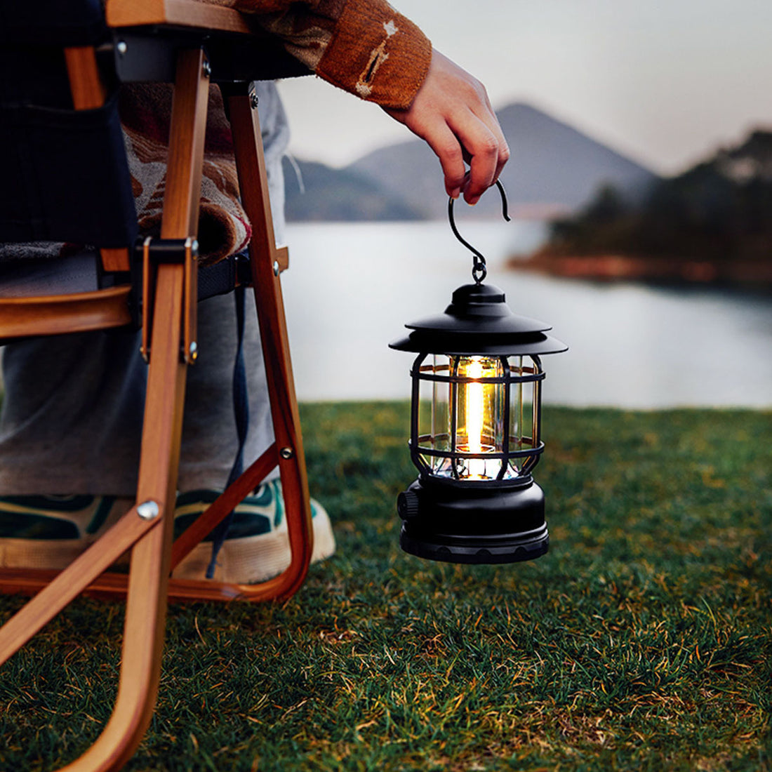 Vintage Rotating Rechargeable Camping Lantern Ambient Light
