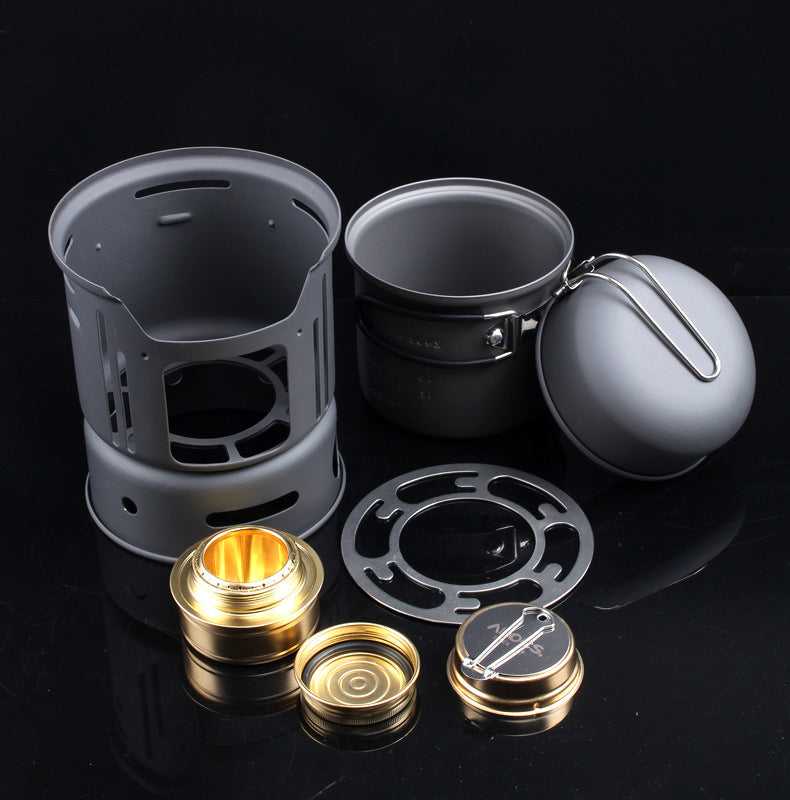 1-2 Person Aluminum Alloy Camping Cookware Set 7pcs