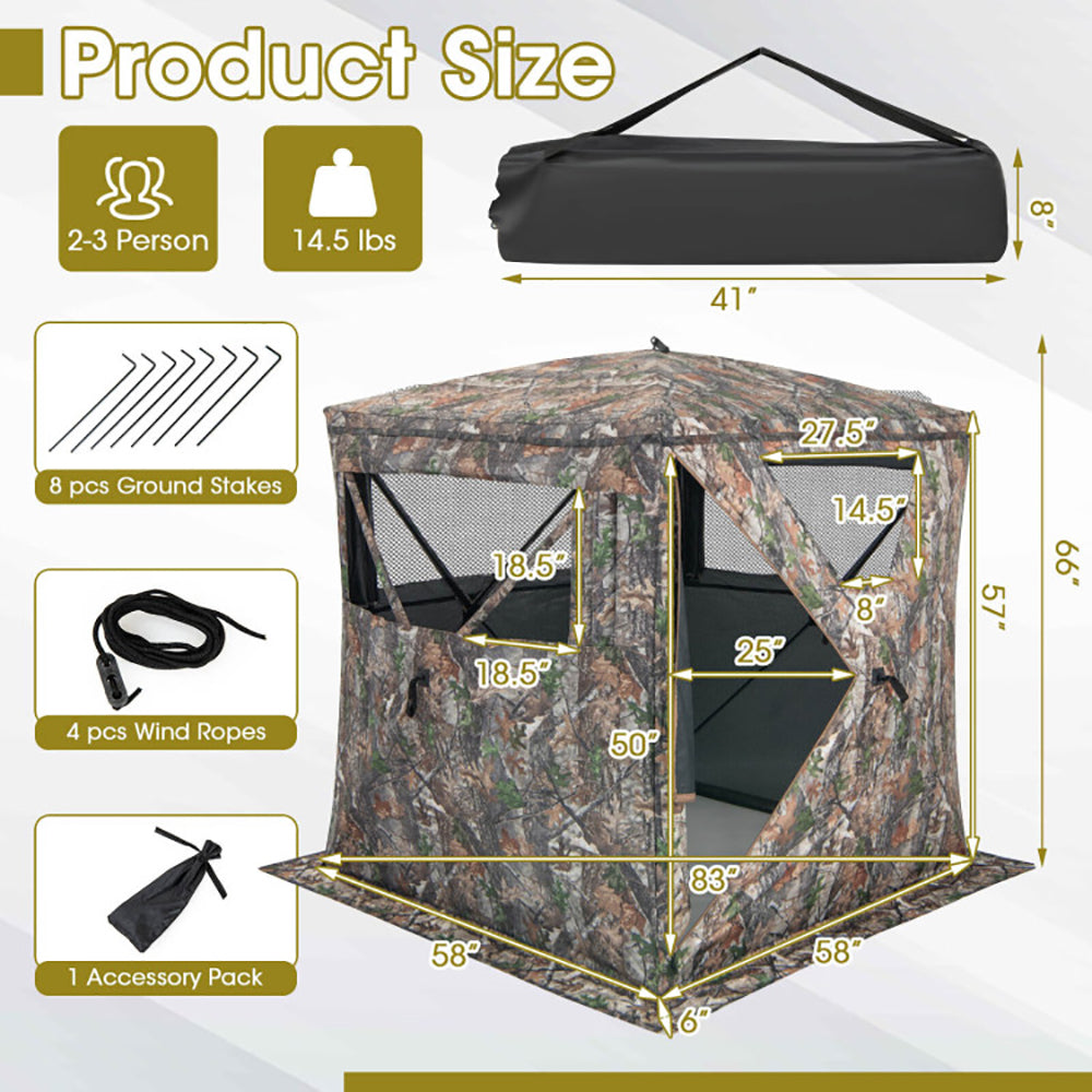 2–3 Person Portable Pop-Up Hunting Blind Tent With Carry Bag