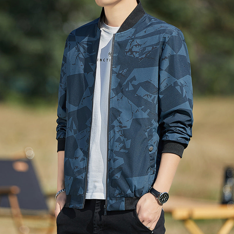 Men’s Lightweight Stand Collar Camouflage Baseball Jacket