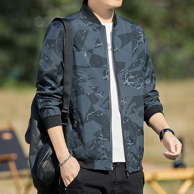 Men’s Lightweight Stand Collar Camouflage Baseball Jacket