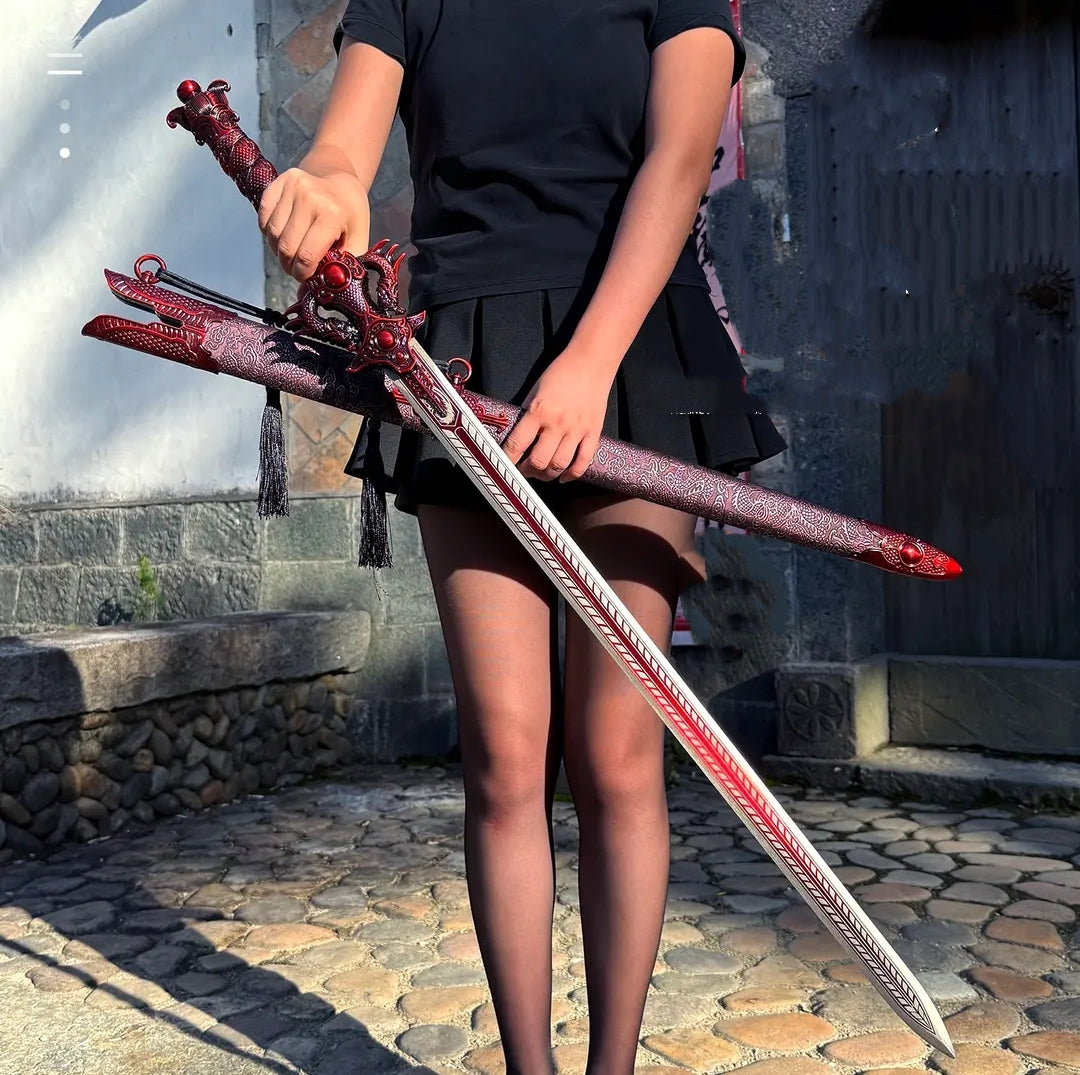 Unsharpened Alloy Chixiao Longquan Shuanglong Sword With Scabbard