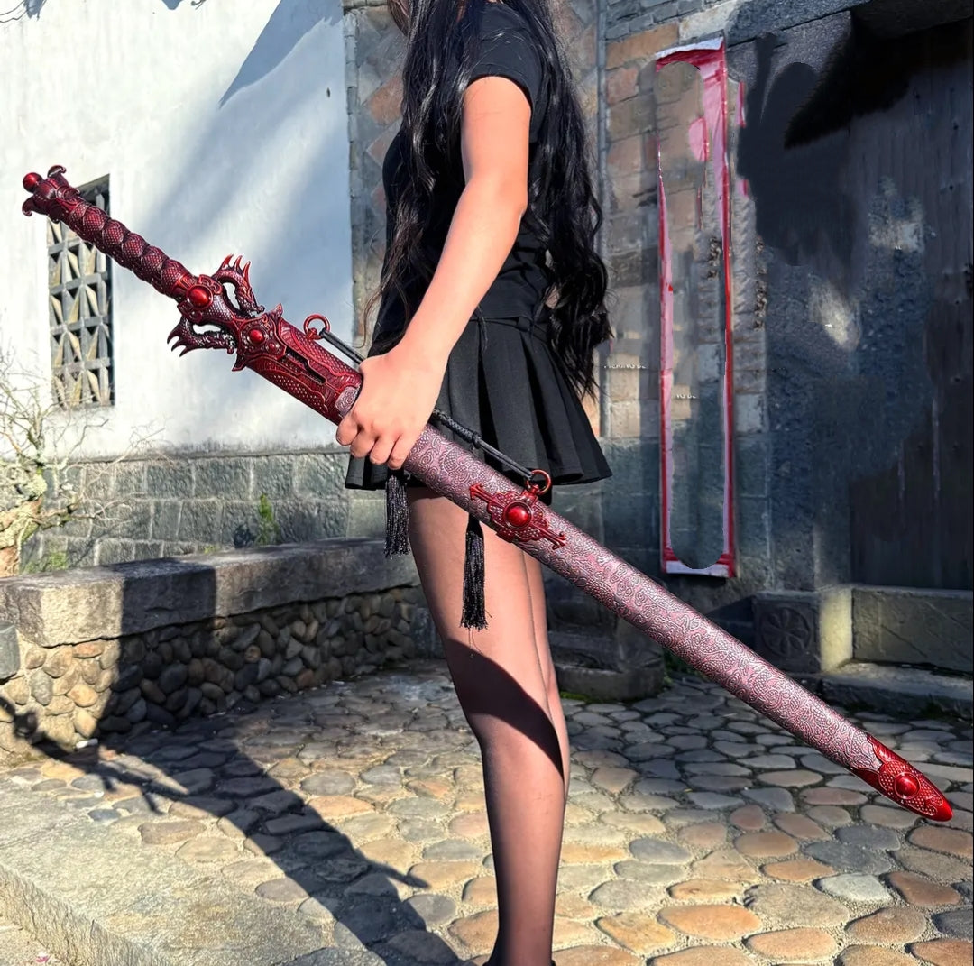 Unsharpened Alloy Chixiao Longquan Shuanglong Sword With Scabbard