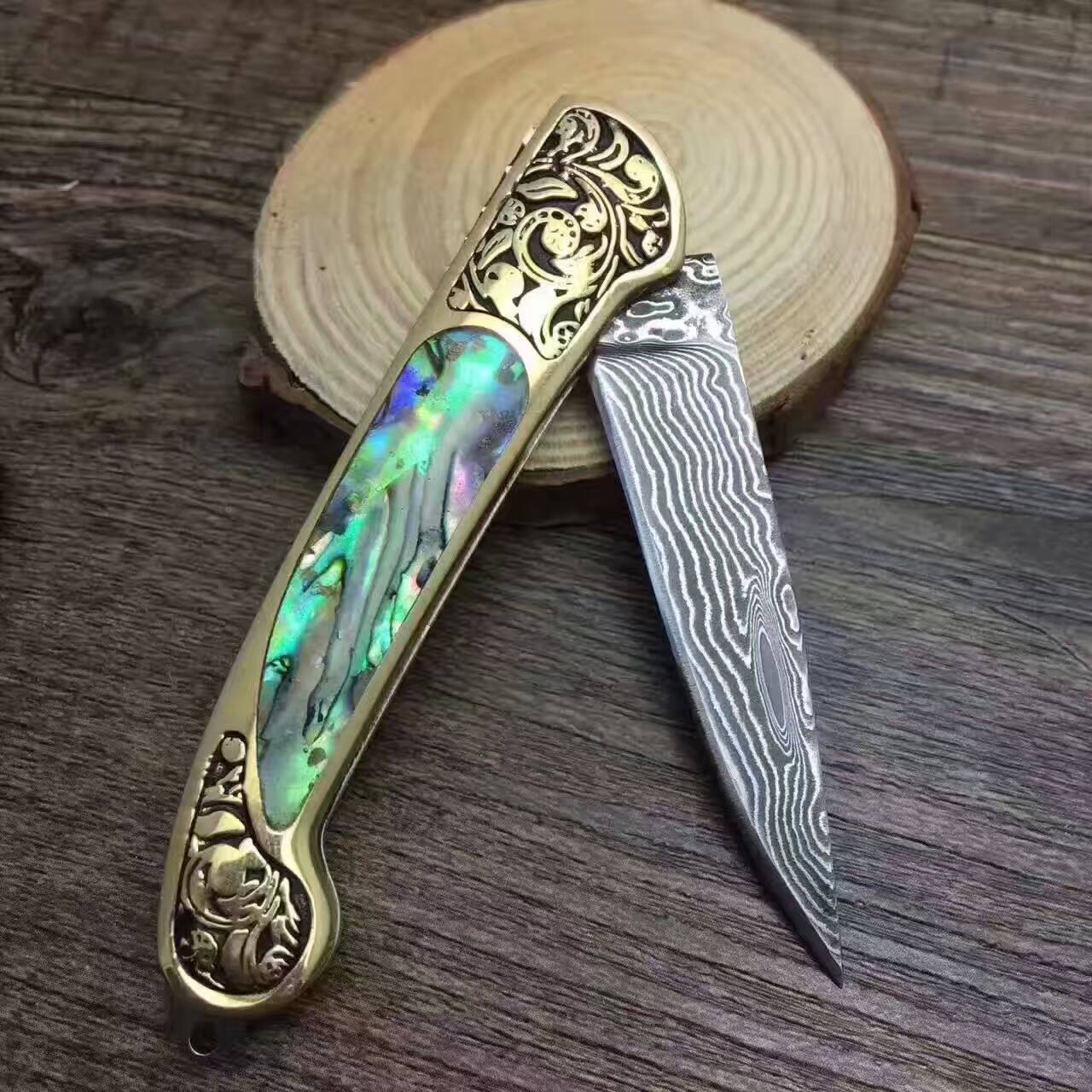 Camping Folding Survival Hunting Pocket Knife Natural Handle