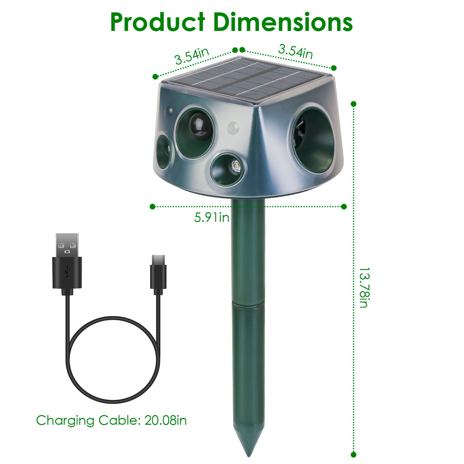 Solar & Type-C Rechargeable Animal Repellent With Ultrasonic Modes