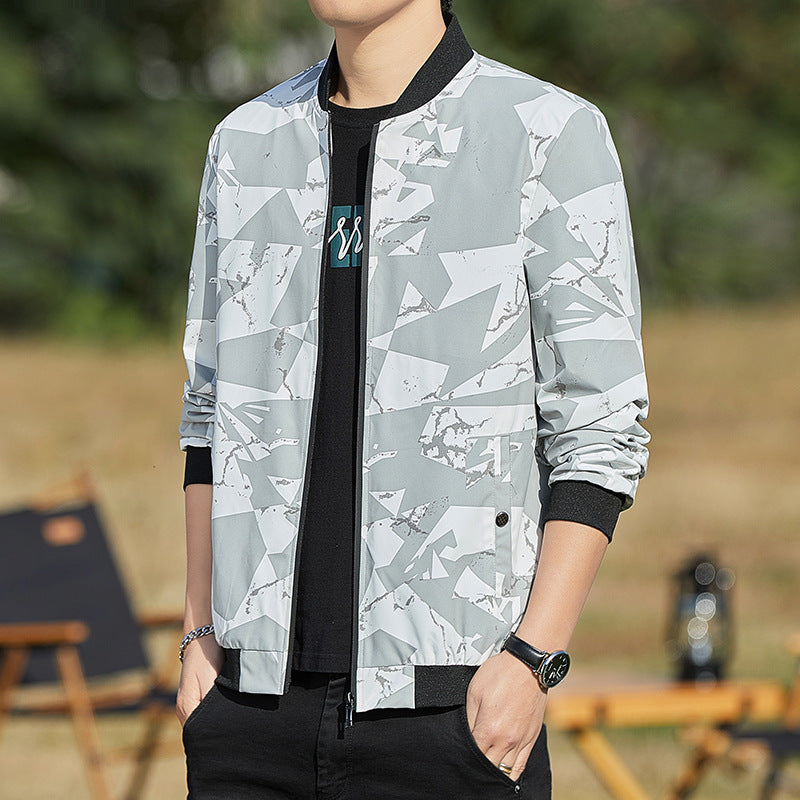 Men’s Lightweight Stand Collar Camouflage Baseball Jacket