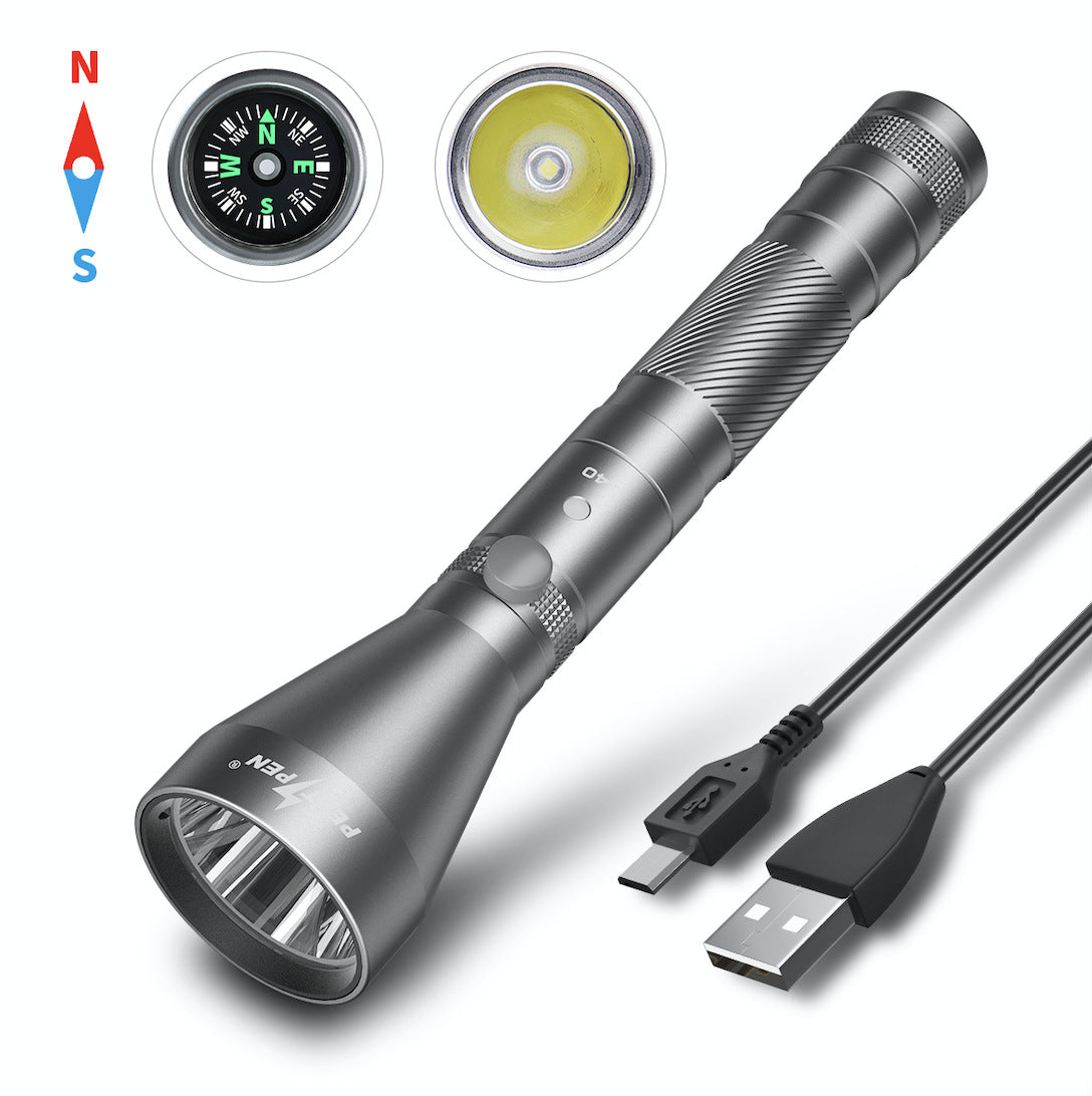 Long Range USB Rechargeable Waterproof Camping Compass Flashlight