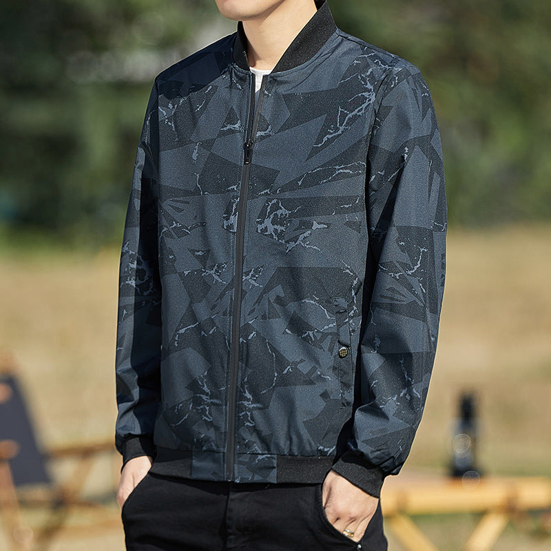 Men’s Lightweight Stand Collar Camouflage Baseball Jacket