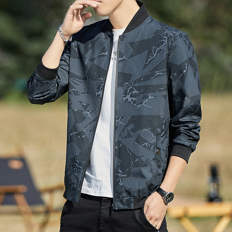 Men’s Lightweight Stand Collar Camouflage Baseball Jacket