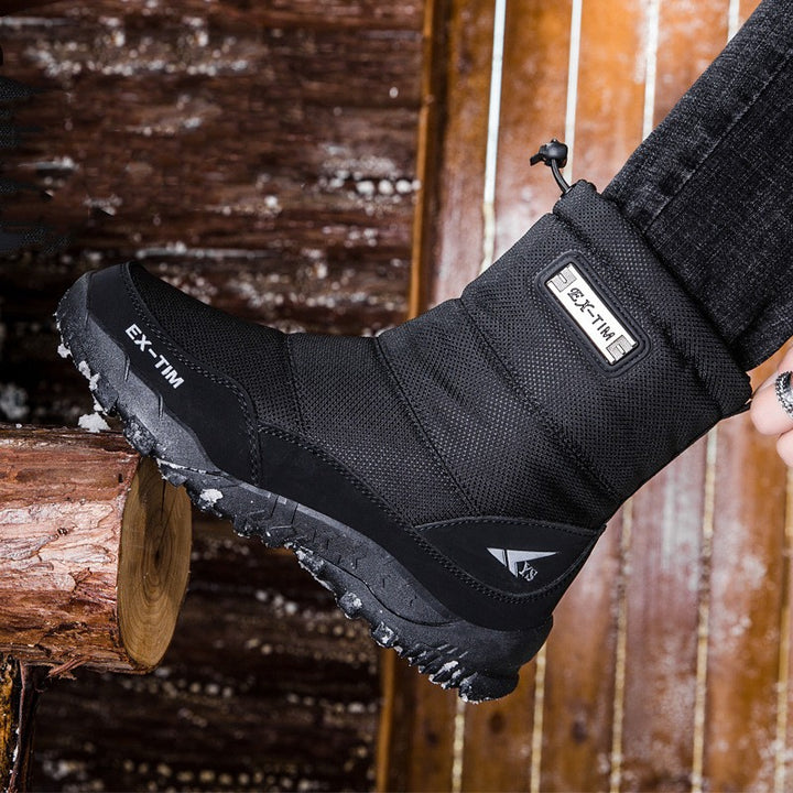 Men's Waterproof Snow Short Ski Boots Fleece-Lined Hiking Shoes