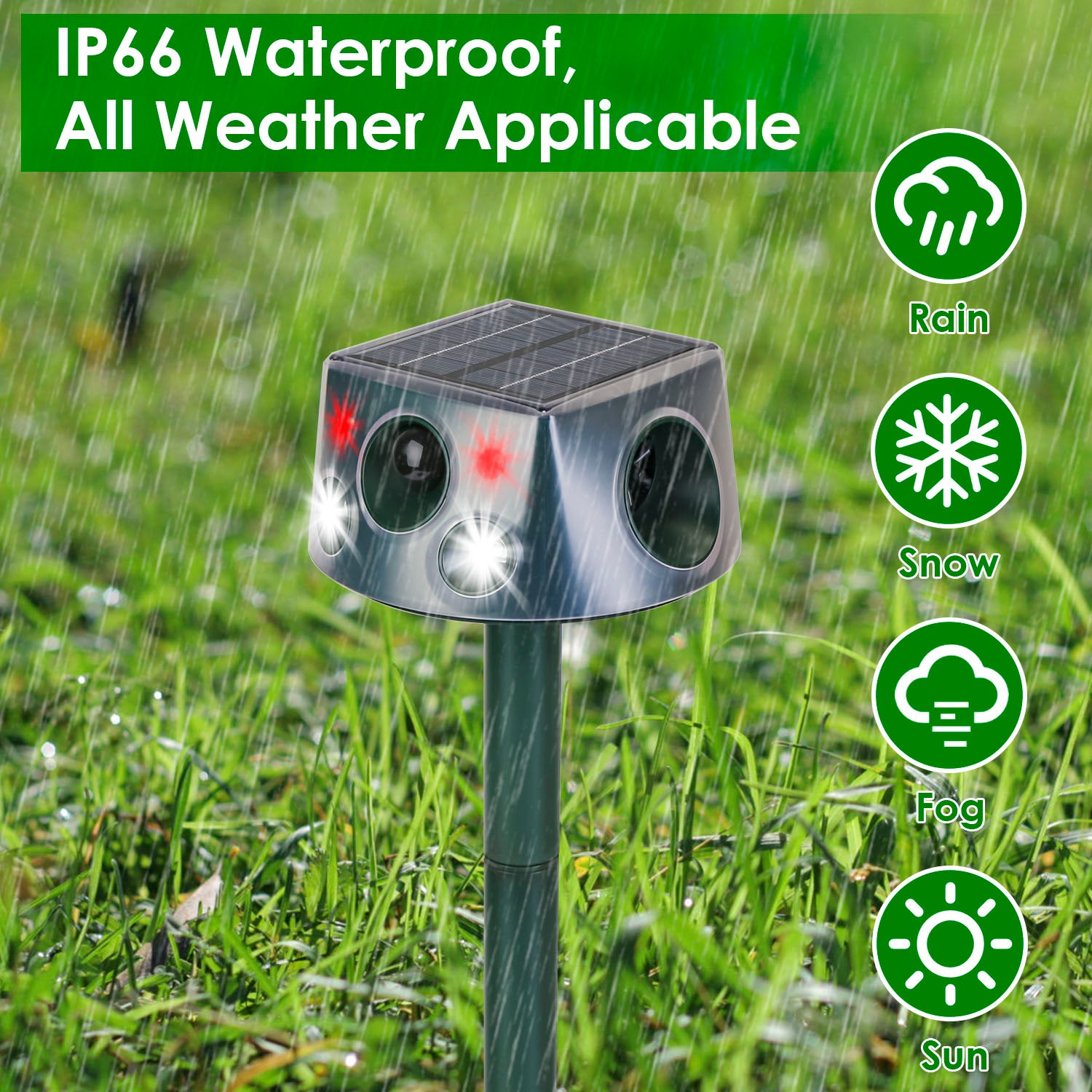 Solar & Type-C Rechargeable Animal Repellent With Ultrasonic Modes