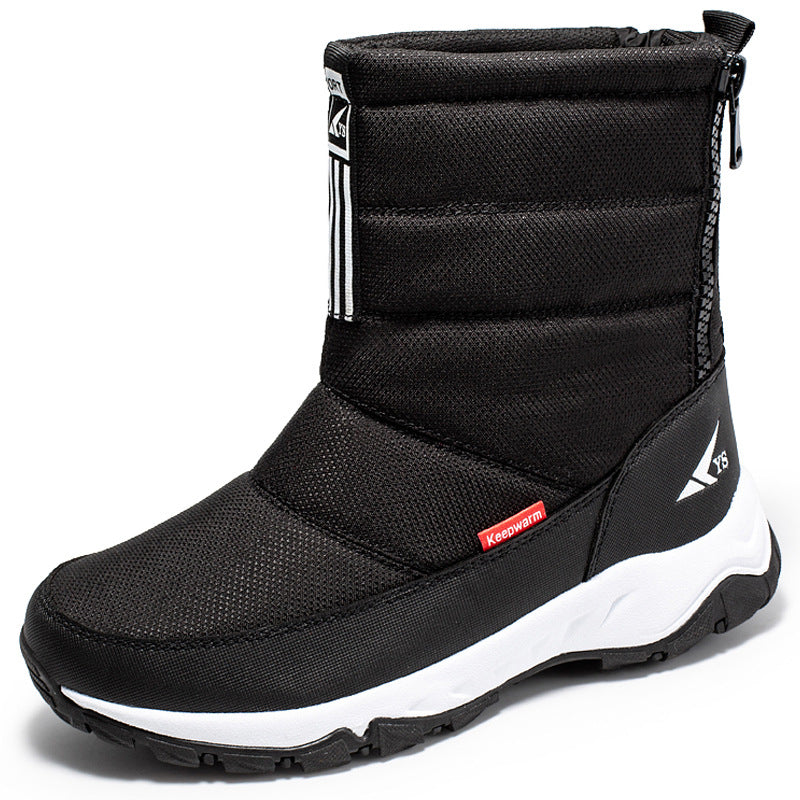 Men's Waterproof Snow Short Ski Boots Fleece-Lined Hiking Shoes